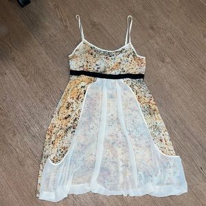 Kensie cream sleeveless mini dress with yellow abstract print